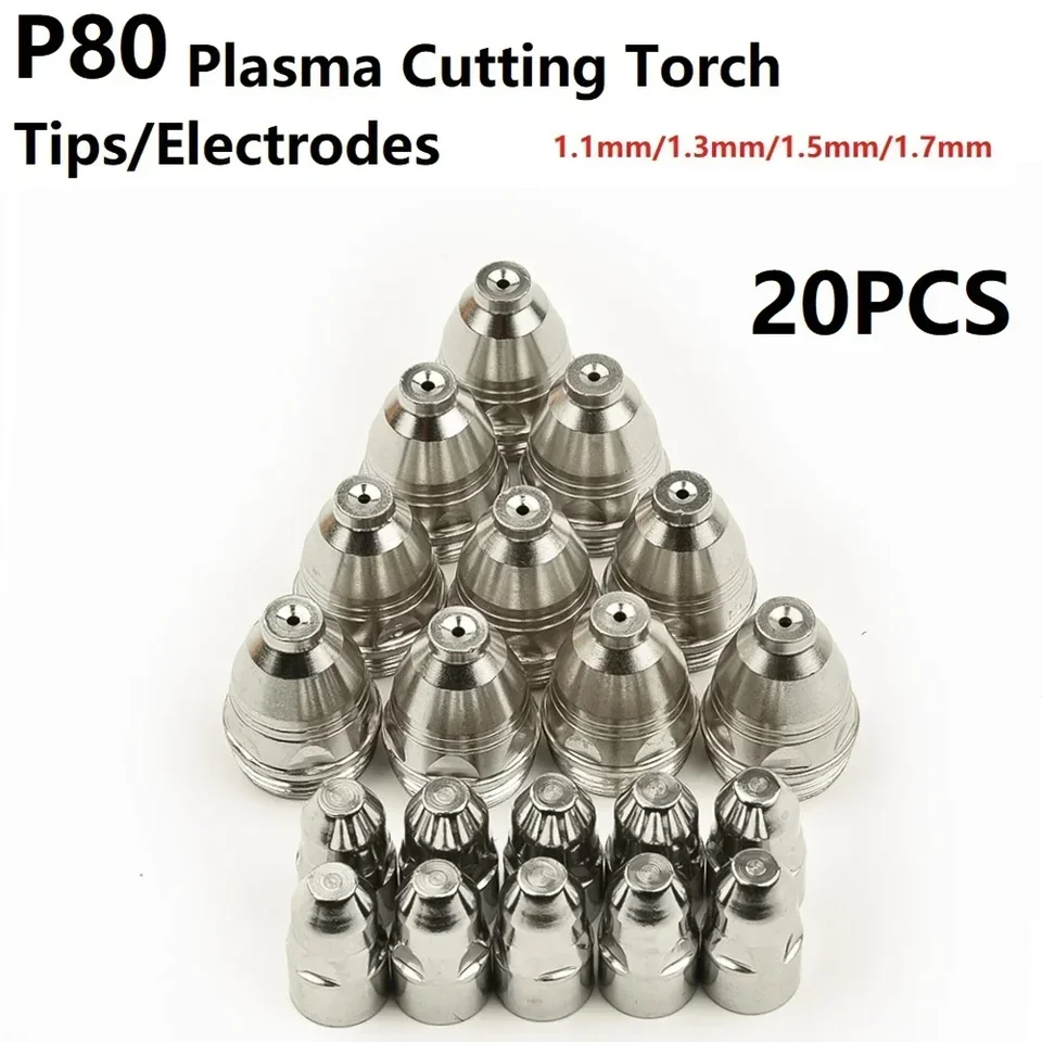 P80 Plasma Cutting Electrodes Nozzles CNC Cutter P80 Plasma Torch Consumable Tips 1.1 1.3 1.5 1.7mm
