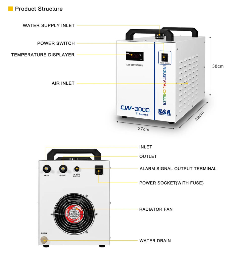 CW3000 Industrial Water Chiller for CO2 Laser Engraving Cutting Machine Cooling 60W 80W Laser Tube DG110V AG220V