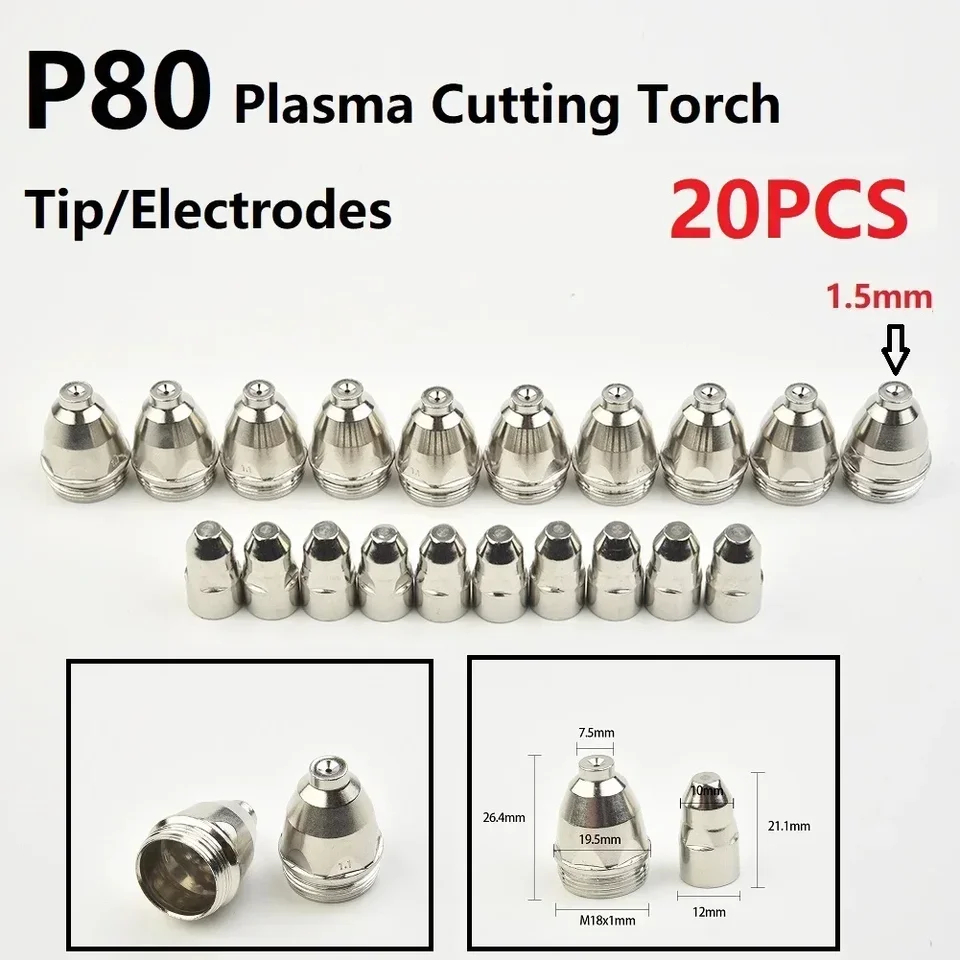 P80 Plasma Cutting Electrodes Nozzles CNC Cutter P80 Plasma Torch Consumable Tips 1.1 1.3 1.5 1.7mm