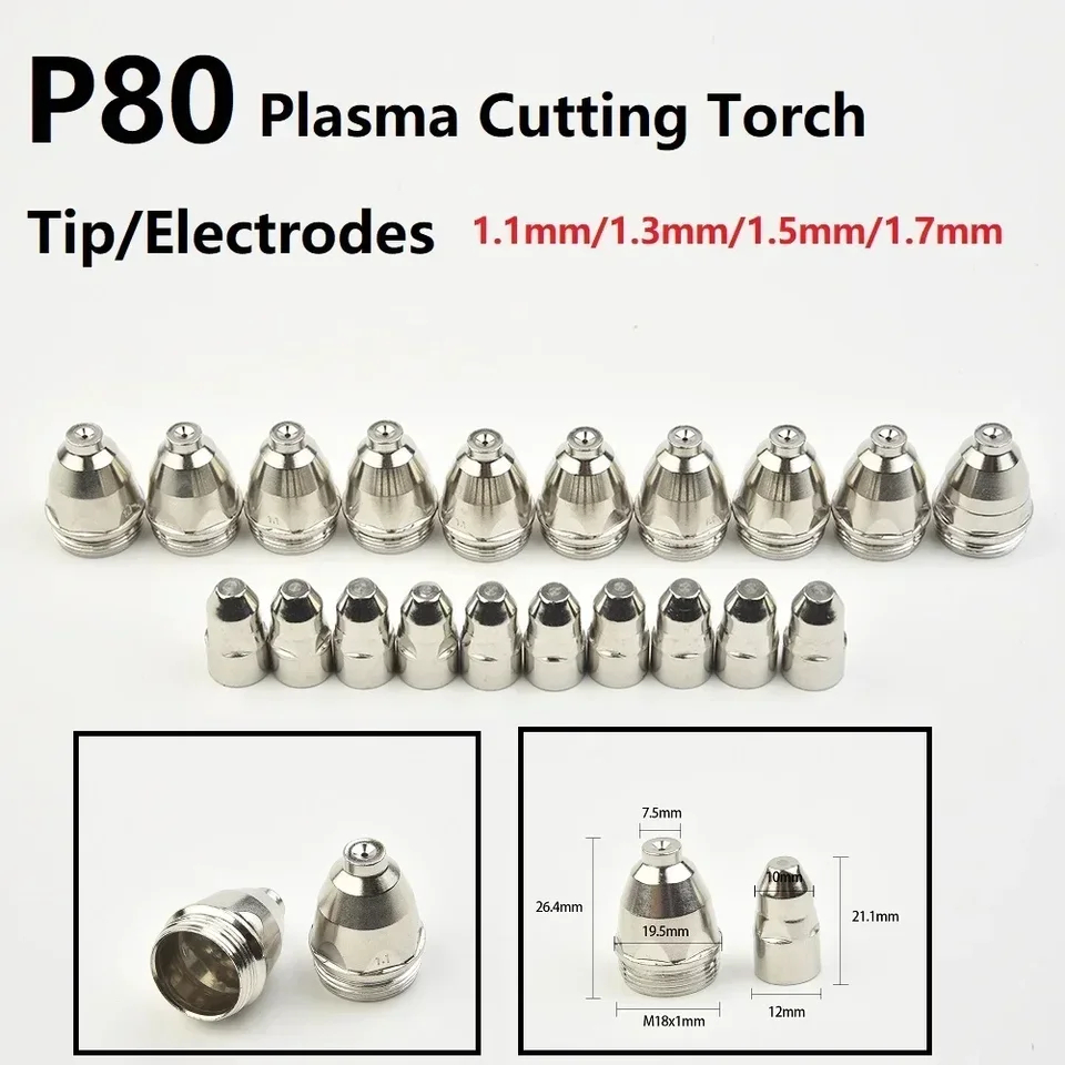 P80 Plasma Cutting Electrodes Nozzles CNC Cutter P80 Plasma Torch Consumable Tips 1.1 1.3 1.5 1.7mm