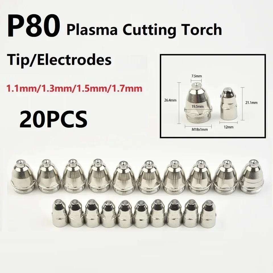 P80 Plasma Cutting Electrodes Nozzles CNC Cutter P80 Plasma Torch Consumable Tips 1.1 1.3 1.5 1.7mm