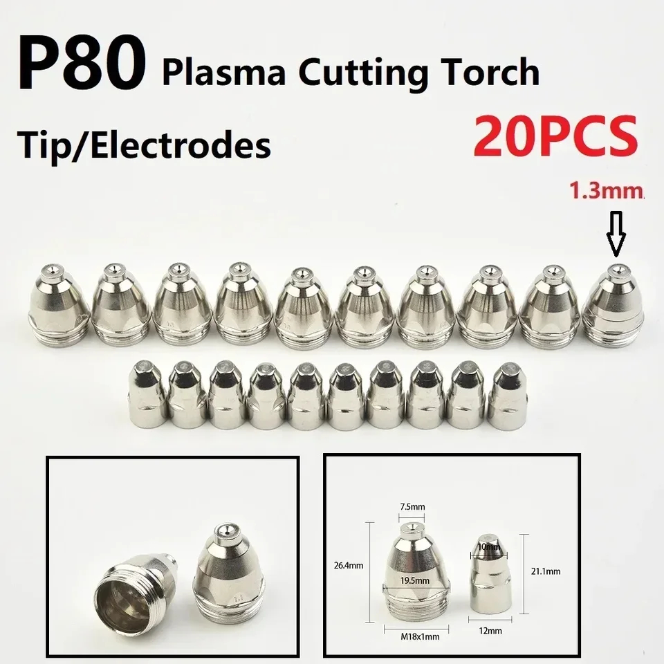 P80 Plasma Cutting Electrodes Nozzles CNC Cutter P80 Plasma Torch Consumable Tips 1.1 1.3 1.5 1.7mm