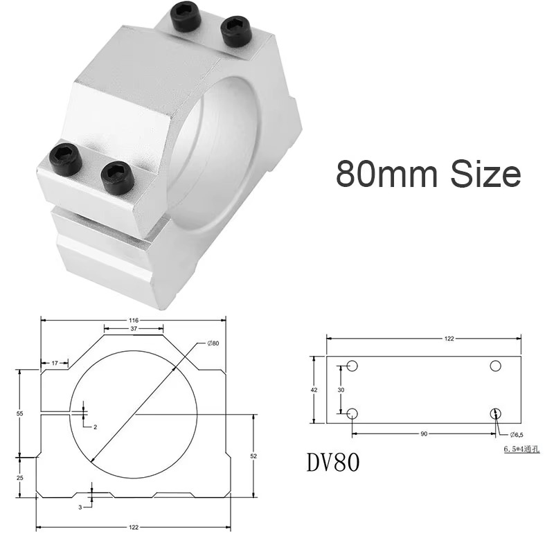 Spindle Clamp (Support broche) Aluminium CNC Spindle Clamp Holder Inner Diameter 52mm 65mm 80mm Z Axis Router Mount Bracket 800W 1.5KW 2.2KW Spindle Fixture