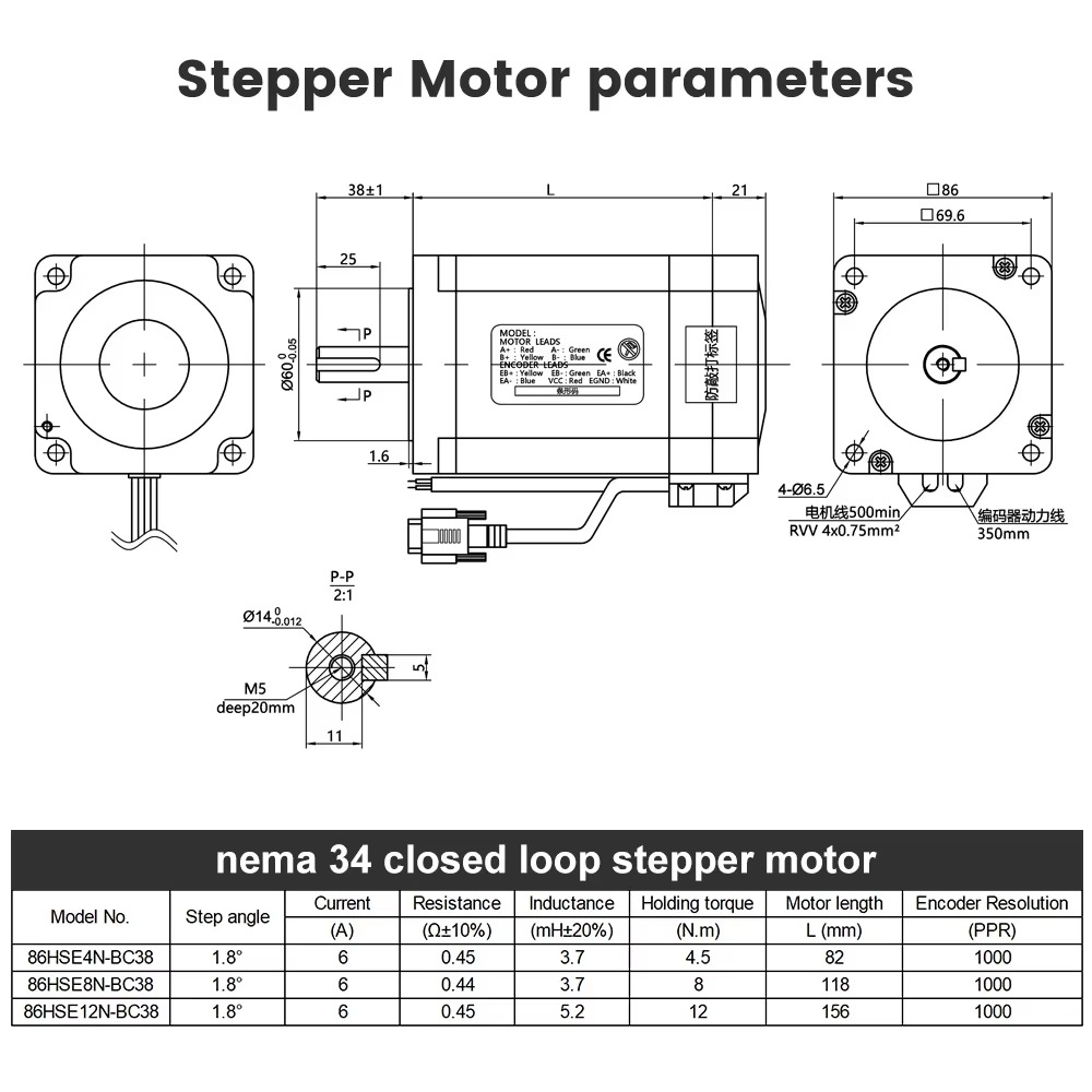 Moteur pas à pas Nema 34 4.5N.m 8N.m 12N.m Easy Servo Closed Loop Kit Cnc 3 Axis Nema 34 Stepper Motor With Encoder and Driver