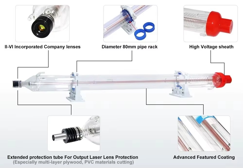 Tube Laser CO2 CNC RECI W6 130-150W CO2 Tube for CO2 Engraving Machine Cutting Machine for CNC System for Desktop Cutter